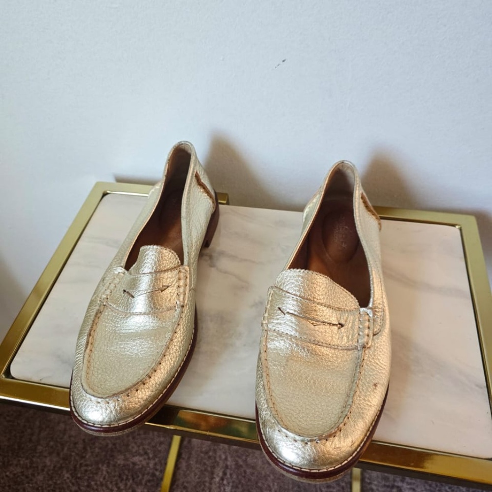Sperry Top Sider Seaport Penny Loafer Metallic Gold Leather Women’s Size 8M
